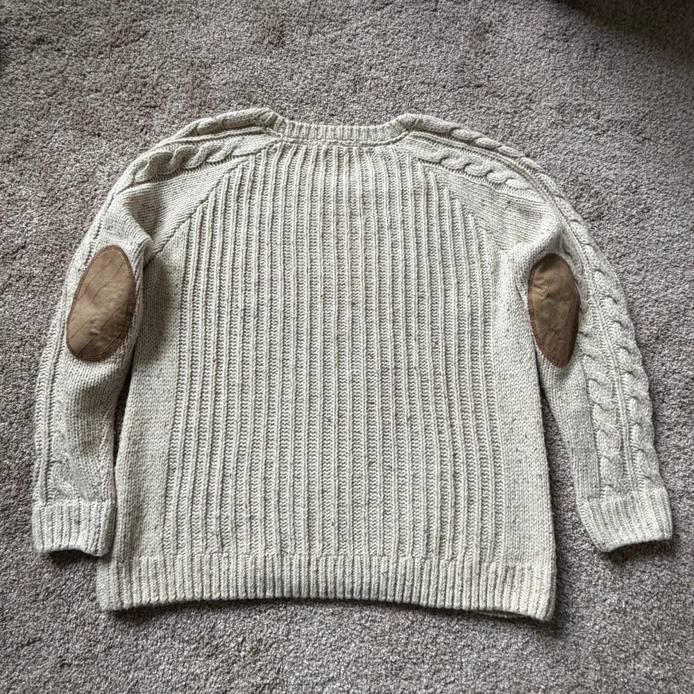 Carhartt Oatmeal Cable Knit Sweater Elbow Patches Women's XL Cabincore Gorpcore - Picture 2 of 12